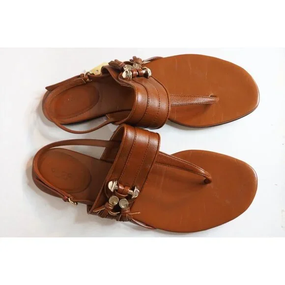 Gucci Brown Leather Thong GG Horsebit T Bar Sandals, Size 9.5 (US) 39.5 (EU)
